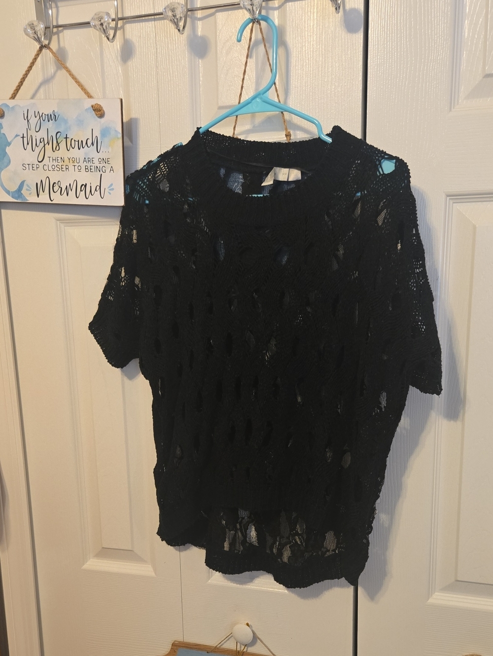 Costa Blanca Black Open-Knit Short Sleeve Top